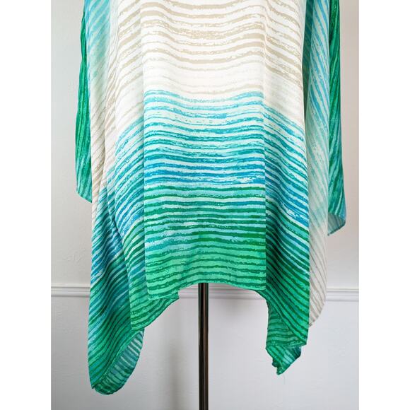 Chico's Poncho Top Beaded Green Ombre Striped Boho Vacation Summer Size S/M - Picture 8 of 15